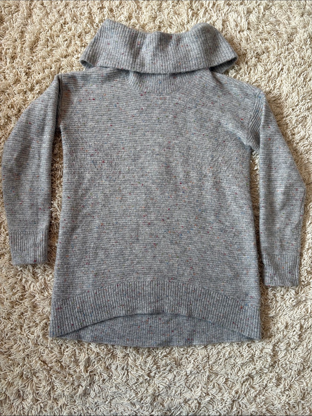 LOFT Gray Speckled Cowl Neck Sweater